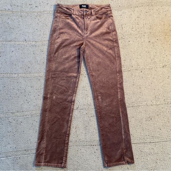Paige jeans // Off Pink mauvevelvet Paige high-waisted straight-leg pants